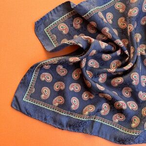 Vintage 1980s Nordstrom Navy Paisley Scarf